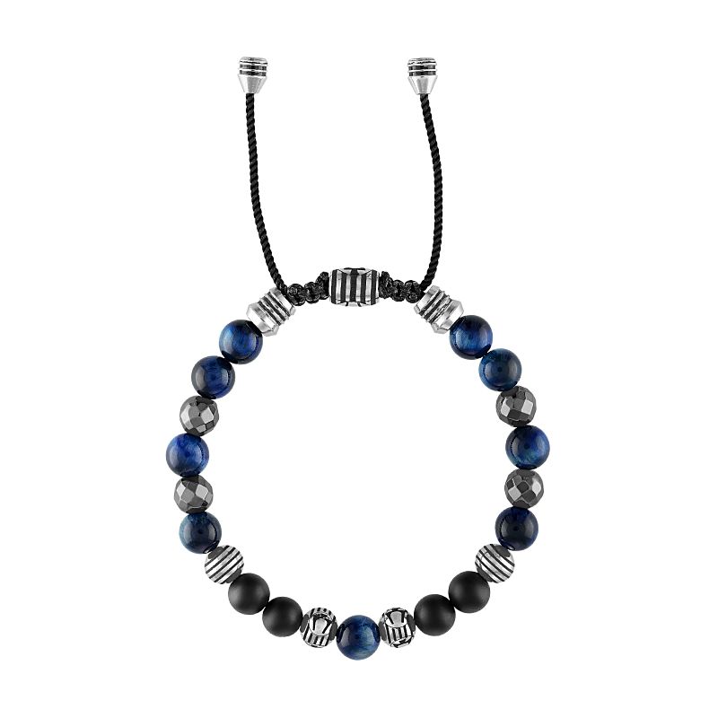 Sleek and stylish Bulova bracelet in blue tiger's eye, onyx, and 